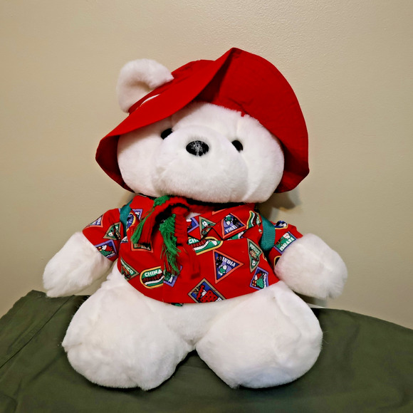VTG 1993 Dayton Hudson Santa Bear World Traveler Plush w/ Passport Hat Backpack - Picture 1 of 16